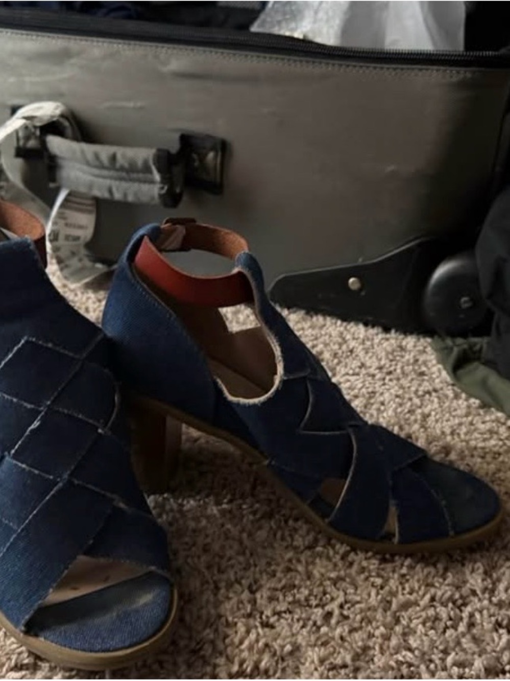 Women's Navy Denim Peep-Toe Heeled Sandals